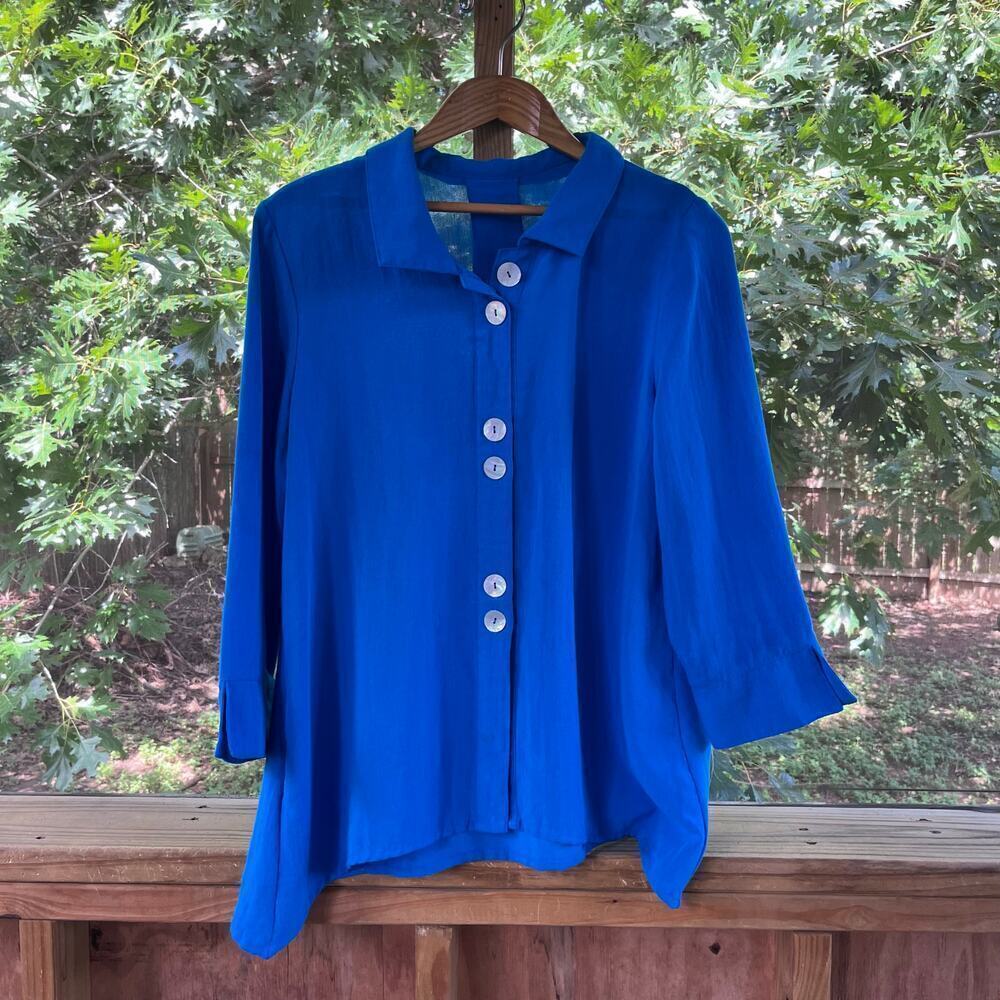 Fridaze Women's Royal Blue 100% Linen Button Front Top Size S